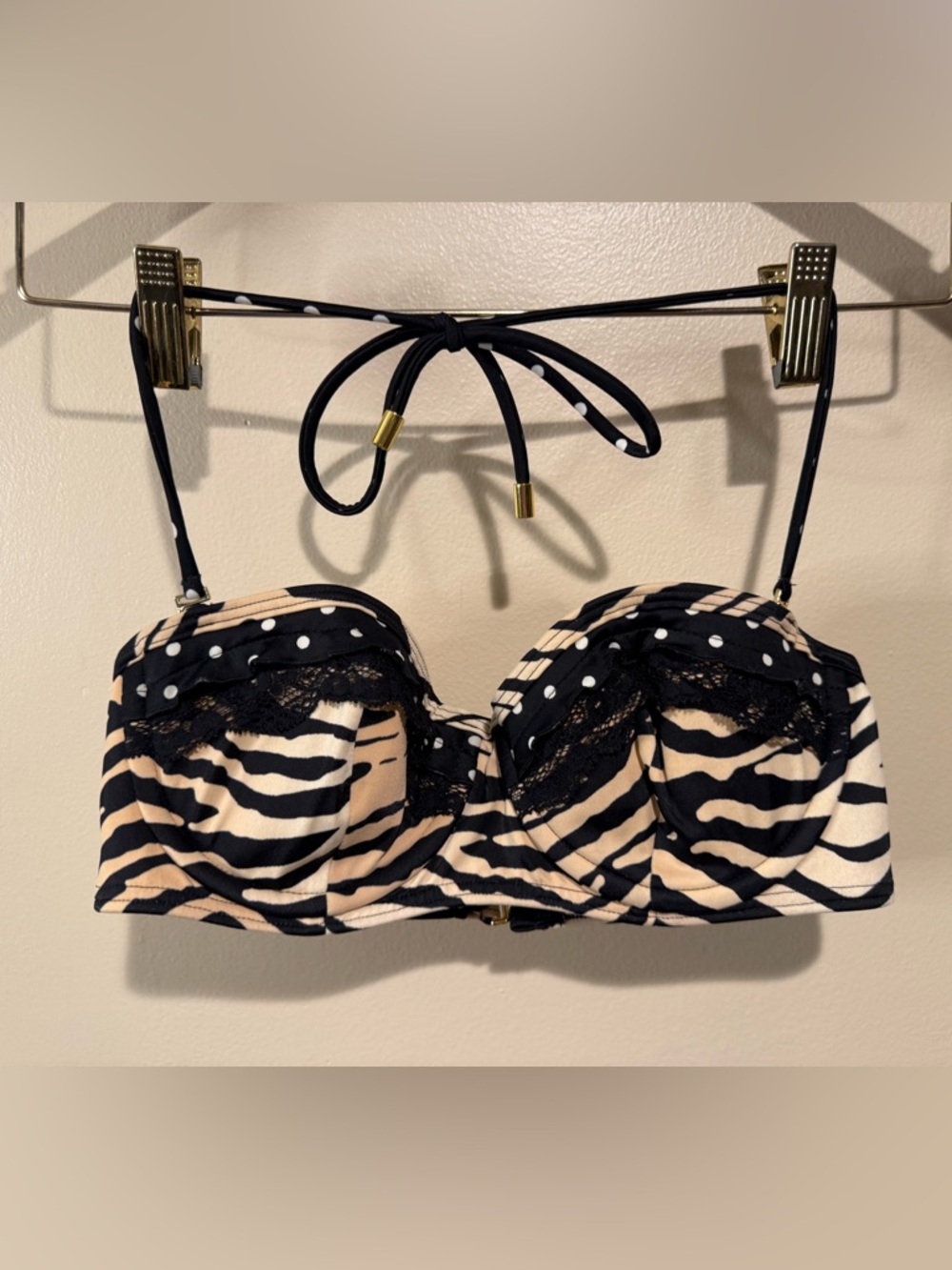 Vintage Y2K 2007 Victorias Secret bikini top animal print polka dot Ruffle 34C